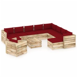 12-tlg. Garten-Lounge-Set mit Kissen Grün Imprägniertes Holz