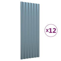 Dachpaneele 12 Stk. Pulverbeschichteter Stahl Grau 100x36 cm