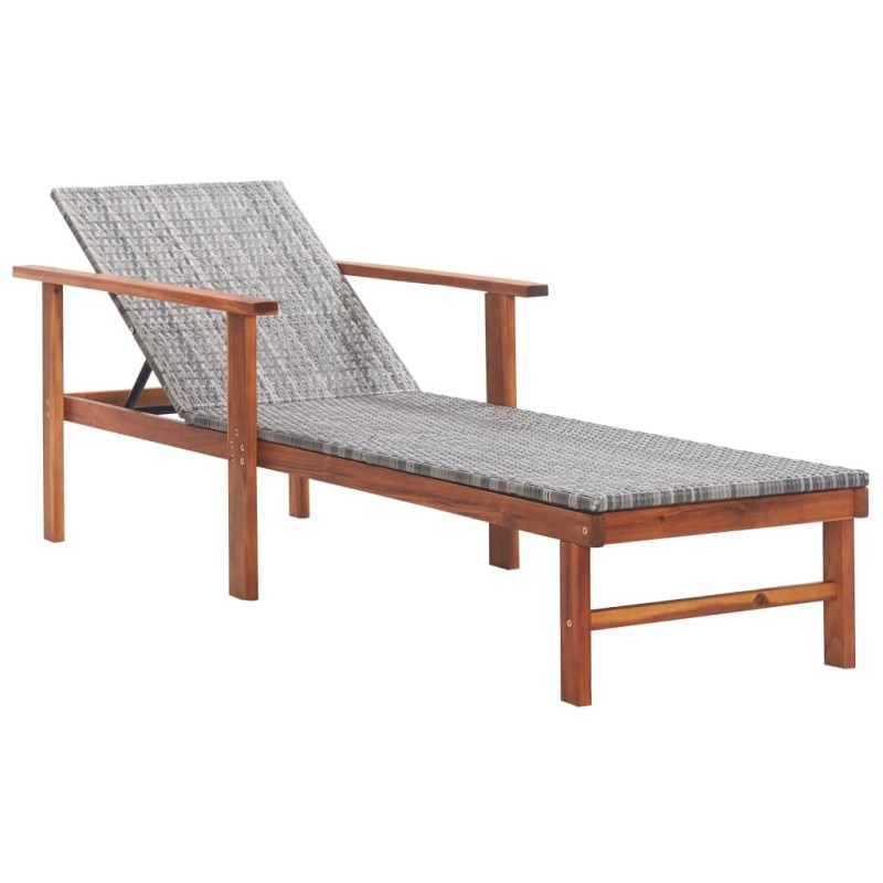 Sonnenliege Poly Rattan und Akazie Massivholz Grau Sonnenliege Poly Rattan und Akazie Massivholz Grau