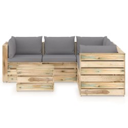 6-tlg. Garten-Lounge-Set mit Kissen Grün Imprägniertes Holz
