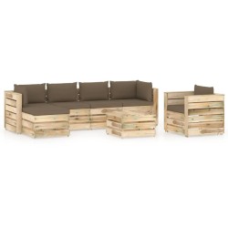 7-tlg. Garten-Lounge-Set mit Kissen Grün Imprägniertes Holz