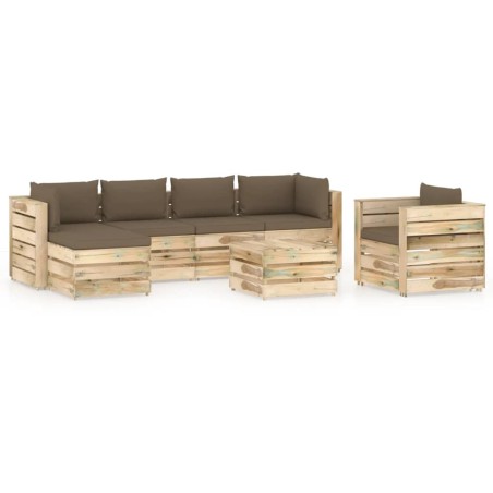 7-tlg. Garten-Lounge-Set mit Kissen Grün Imprägniertes Holz