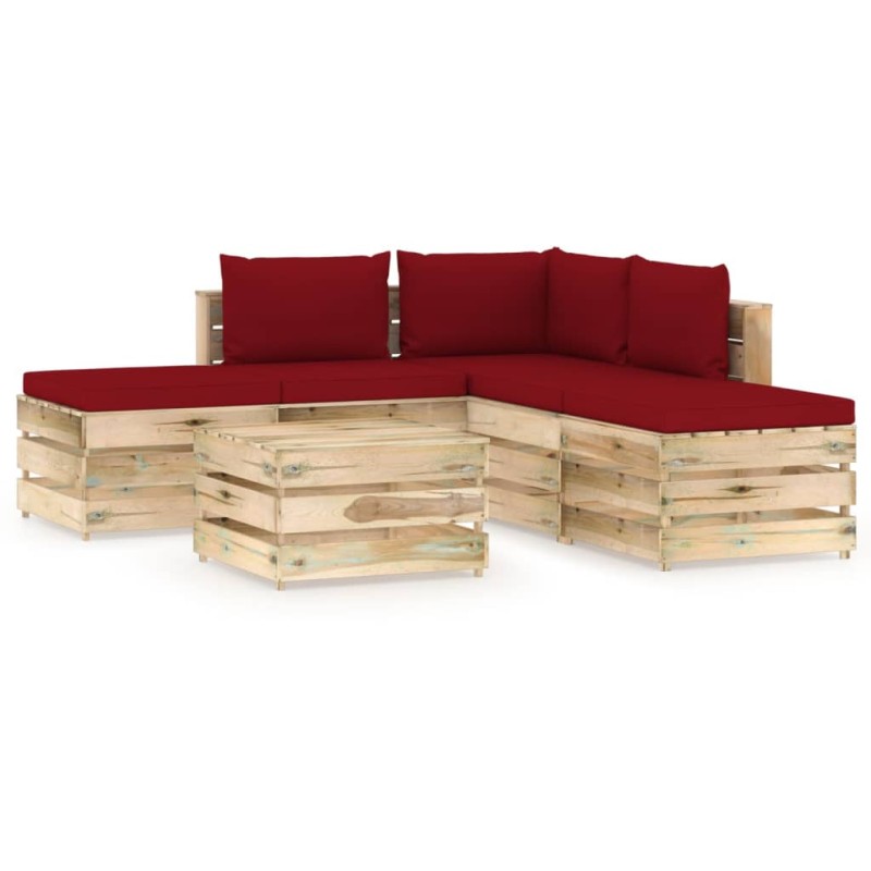 6-tlg. Garten-Lounge-Set mit Kissen Grün Imprägniertes Holz 6-tlg. Garten-Lounge-Set mit Kissen Grün Imprägniertes Holz