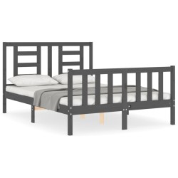 Massivholzbett mit Kopfteil Grau 140x190 cm