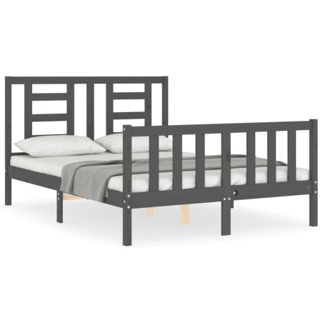 Massivholzbett mit Kopfteil Grau 140x190 cm