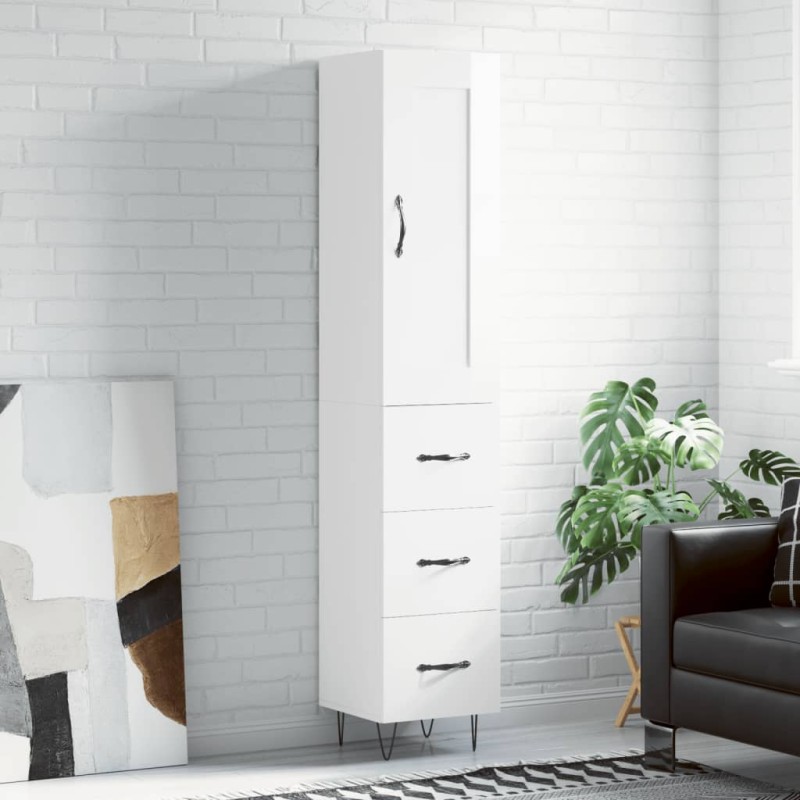 Highboard Hochglanz-Weiß 34,5x34x180 cm Holzwerkstoff Highboard Hochglanz-Weiß 34,5x34x180 cm Holzwerkstoff
