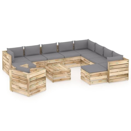 12-tlg. Garten-Lounge-Set mit Kissen Grün Imprägniertes Holz