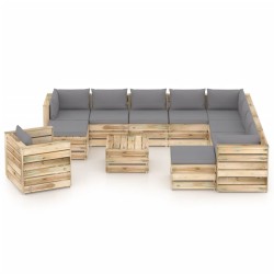 12-tlg. Garten-Lounge-Set mit Kissen Grün Imprägniertes Holz