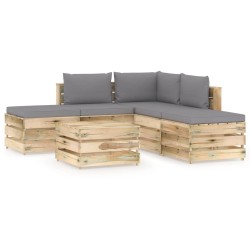6-tlg. Garten-Lounge-Set mit Kissen Grün Imprägniertes Holz