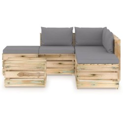 6-tlg. Garten-Lounge-Set mit Kissen Grün Imprägniertes Holz
