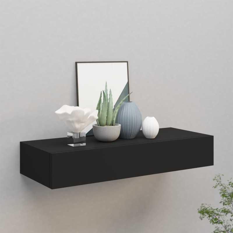 Wand-Schubladenregal Schwarz 60x23,5x10 cm MDF Wand-Schubladenregal Schwarz 60x23,5x10 cm MDF