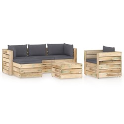 6-tlg. Garten-Lounge-Set mit Kissen Grün Imprägniertes Holz