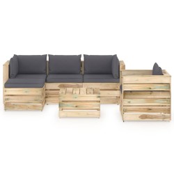 6-tlg. Garten-Lounge-Set mit Kissen Grün Imprägniertes Holz