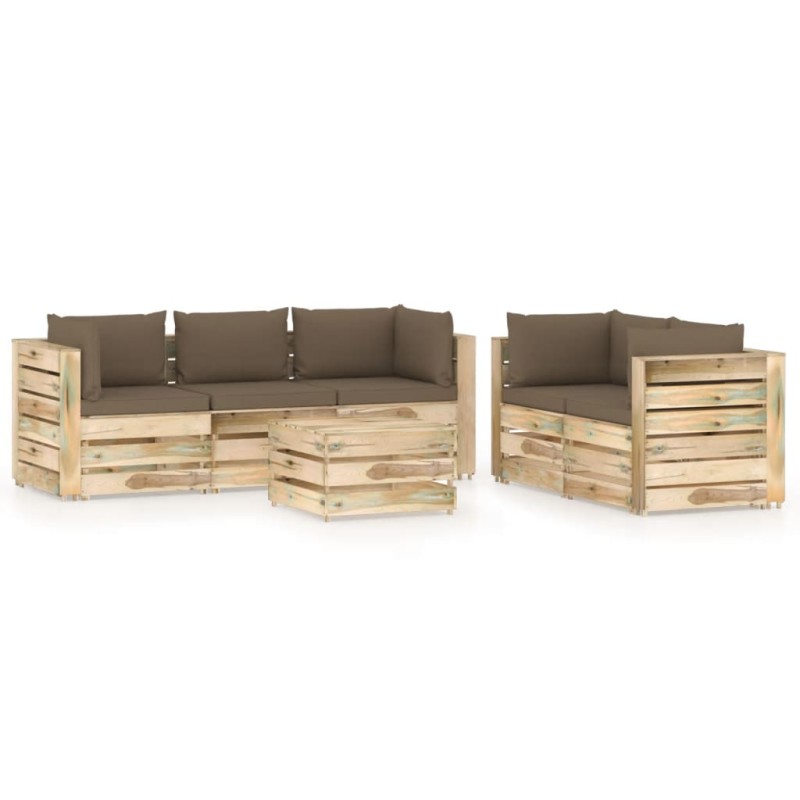 6-tlg. Garten-Lounge-Set mit Kissen Grün Imprägniertes Holz 6-tlg. Garten-Lounge-Set mit Kissen Grün Imprägniertes Holz