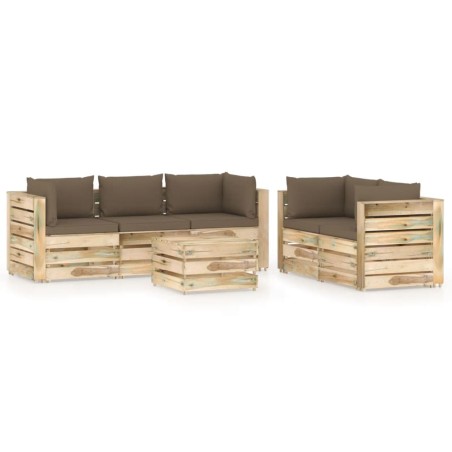6-tlg. Garten-Lounge-Set mit Kissen Grün Imprägniertes Holz