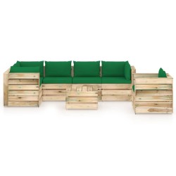 7-tlg. Garten-Lounge-Set mit Kissen Grün Imprägniertes Holz