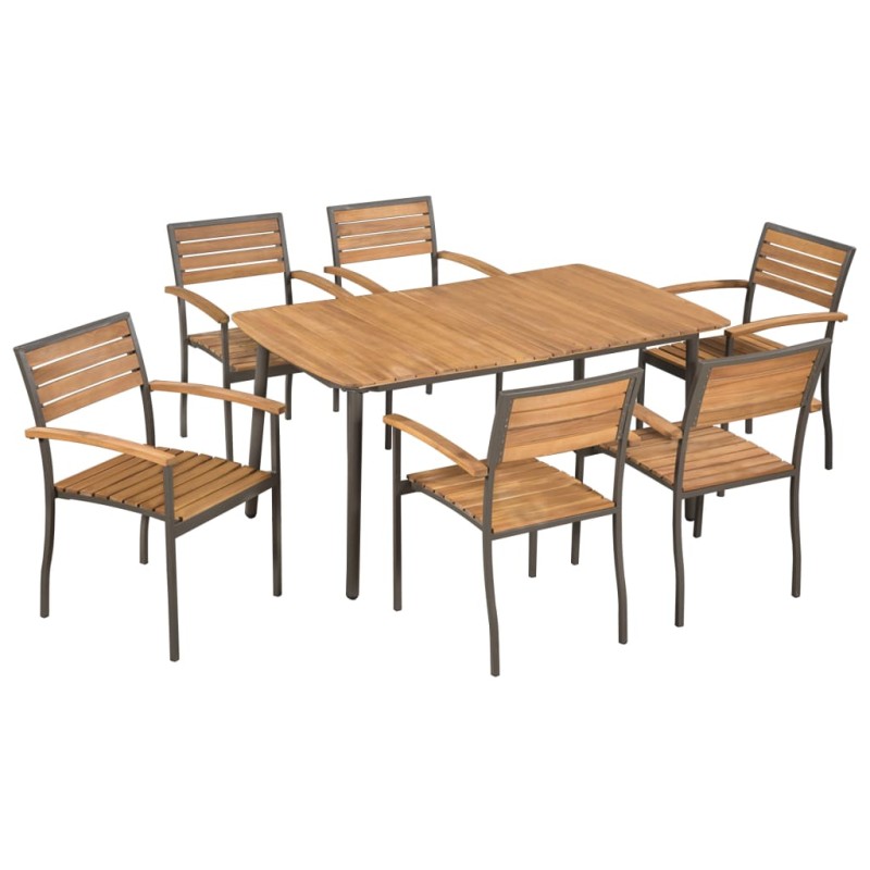 vidaXL 7-tlg. Garten-Essgruppe Akazie Massivholz und Stahl vidaXL 7-tlg. Garten-Essgruppe Akazie Massivholz und Stahl
