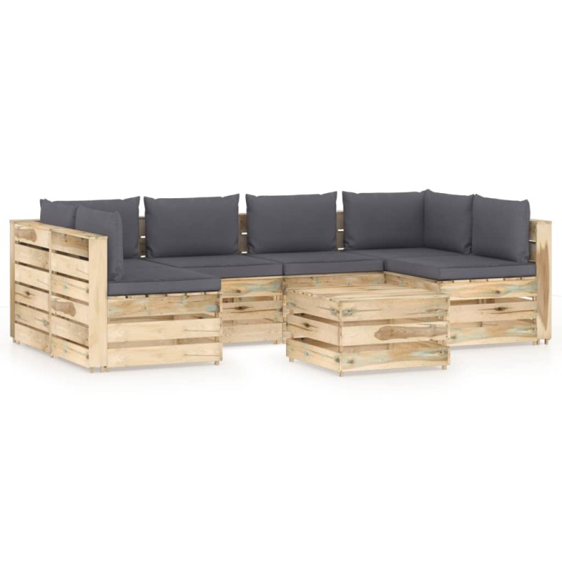 7-tlg. Garten-Lounge-Set mit Kissen Grün Imprägniertes Holz 7-tlg. Garten-Lounge-Set mit Kissen Grün Imprägniertes Holz
