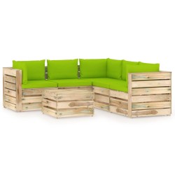 6-tlg. Garten-Lounge-Set mit Kissen Grün Imprägniertes Holz