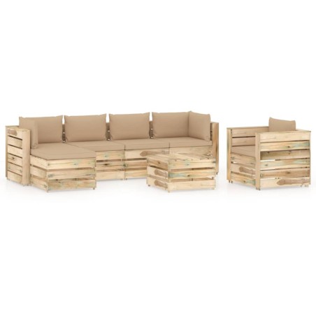 7-tlg. Garten-Lounge-Set mit Kissen Grün Imprägniertes Holz