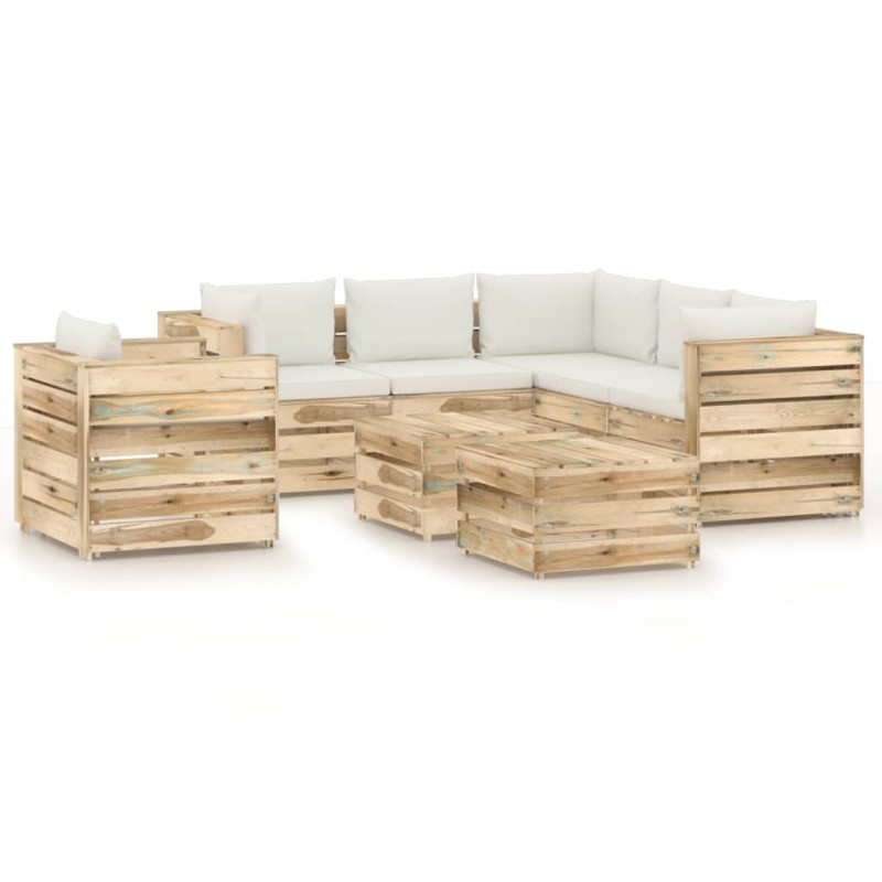 8-tlg. Garten-Lounge-Set mit Kissen Grün Imprägniertes Holz 8-tlg. Garten-Lounge-Set mit Kissen Grün Imprägniertes Holz