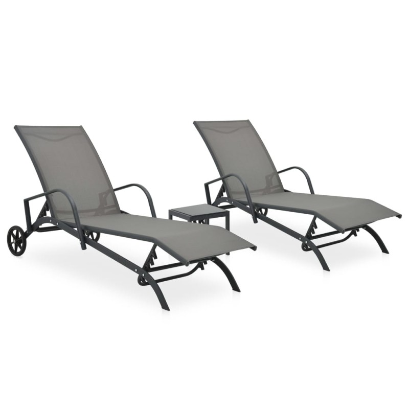 vidaXL Sonnenliegen 2 Stk. mit Tisch Textilene und Stahl vidaXL Sonnenliegen 2 Stk. mit Tisch Textilene und Stahl