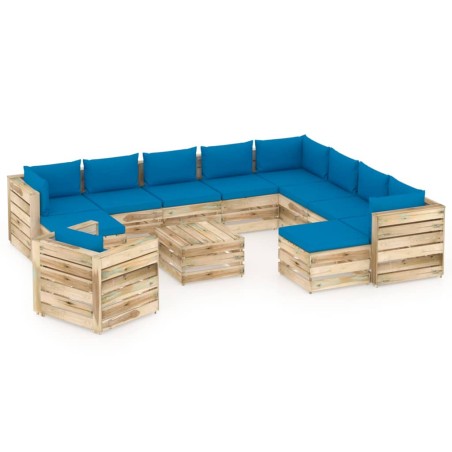 12-tlg. Garten-Lounge-Set mit Kissen Grün Imprägniertes Holz