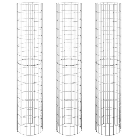 Gabionen-Hochbeete 3 Stk. Rund Verzinkter Stahl Ø30x150 cm