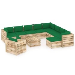 12-tlg. Garten-Lounge-Set mit Kissen Grün Imprägniertes Holz