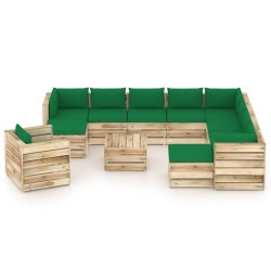 12-tlg. Garten-Lounge-Set mit Kissen Grün Imprägniertes Holz