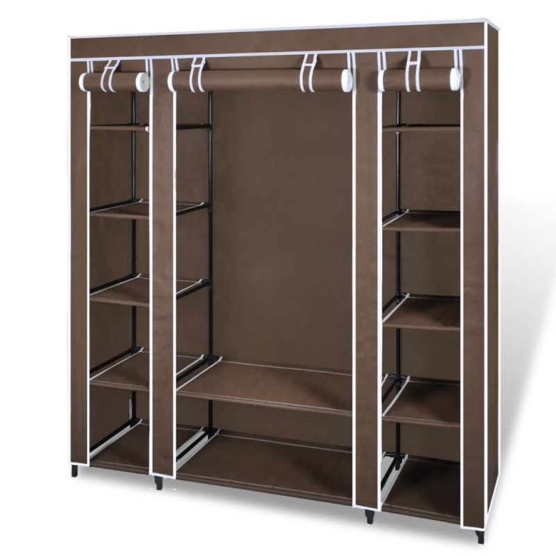 vidaXL Stoffschrank mit Fächern und Stangen 45×150×176 cm Braun vidaXL Stoffschrank mit Fächern und Stangen 45×150×176 cm Braun