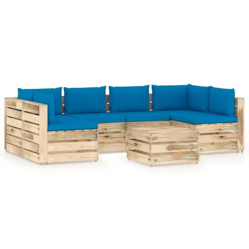 7-tlg. Garten-Lounge-Set mit Kissen Grün Imprägniertes Holz 7-tlg. Garten-Lounge-Set mit Kissen Grün Imprägniertes Holz