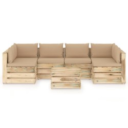 7-tlg. Garten-Lounge-Set mit Kissen Grün Imprägniertes Holz