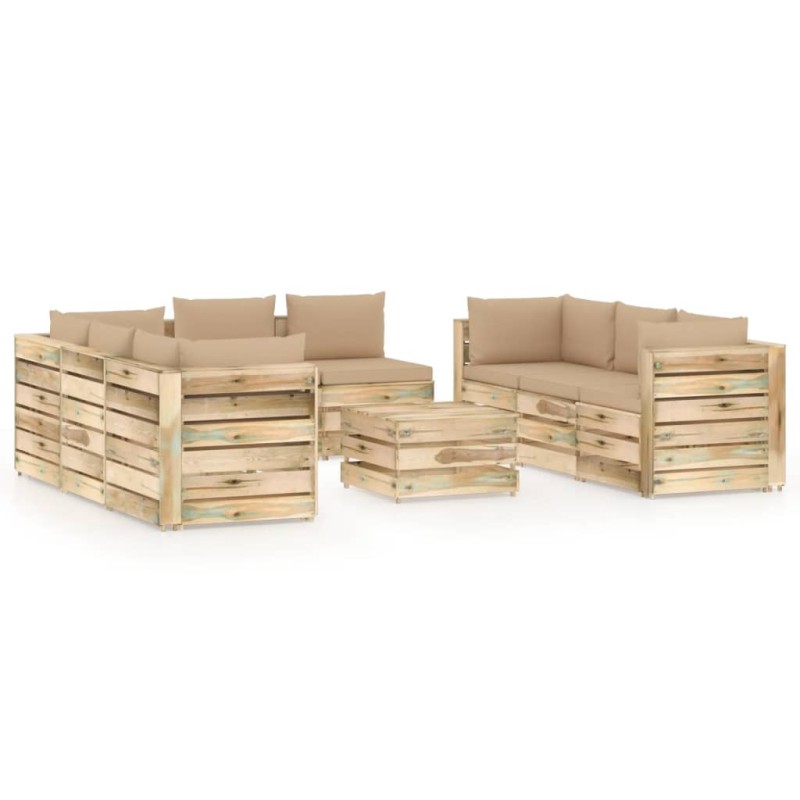9-tlg. Garten-Lounge-Set mit Kissen Grün Imprägniertes Holz 9-tlg. Garten-Lounge-Set mit Kissen Grün Imprägniertes Holz