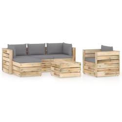 6-tlg. Garten-Lounge-Set mit Kissen Grün Imprägniertes Holz
