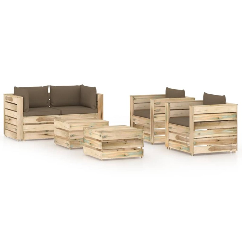 6-tlg. Garten-Lounge-Set mit Kissen Grün Imprägniertes Holz 6-tlg. Garten-Lounge-Set mit Kissen Grün Imprägniertes Holz