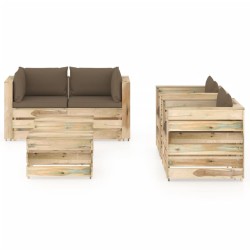 6-tlg. Garten-Lounge-Set mit Kissen Grün Imprägniertes Holz