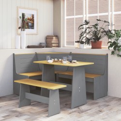 Esstisch mit Bank Honigbraun und Grau Massivholz Kiefer