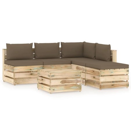 6-tlg. Garten-Lounge-Set mit Kissen Grün Imprägniertes Holz