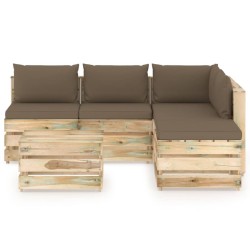 6-tlg. Garten-Lounge-Set mit Kissen Grün Imprägniertes Holz