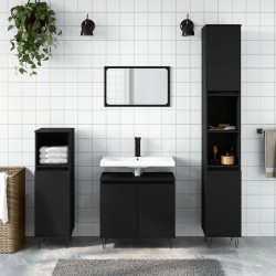 vidaXL 3-tlg. Badmöbel-Set Schwarz Holzwerkstoff