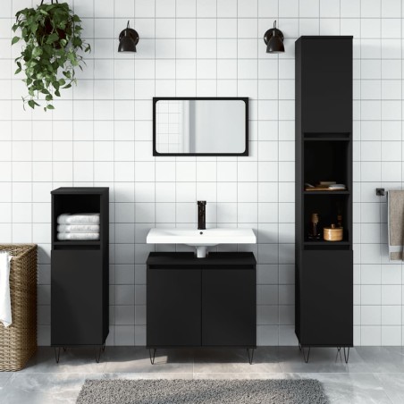 vidaXL 3-tlg. Badmöbel-Set Schwarz Holzwerkstoff
