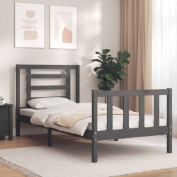 Massivholzbett mit Kopfteil Grau 90x200 cm