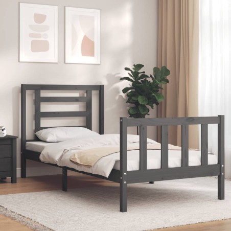 Massivholzbett mit Kopfteil Grau 90x200 cm