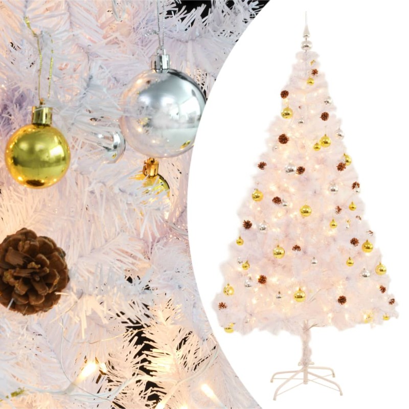 Künstlicher Weihnachtsbaum mit Kugeln und LEDs Weiß 210 cm Künstlicher Weihnachtsbaum mit Kugeln und LEDs Weiß 210 cm