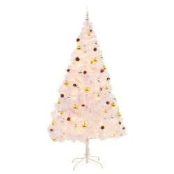 Künstlicher Weihnachtsbaum mit Kugeln und LEDs Weiß 210 cm