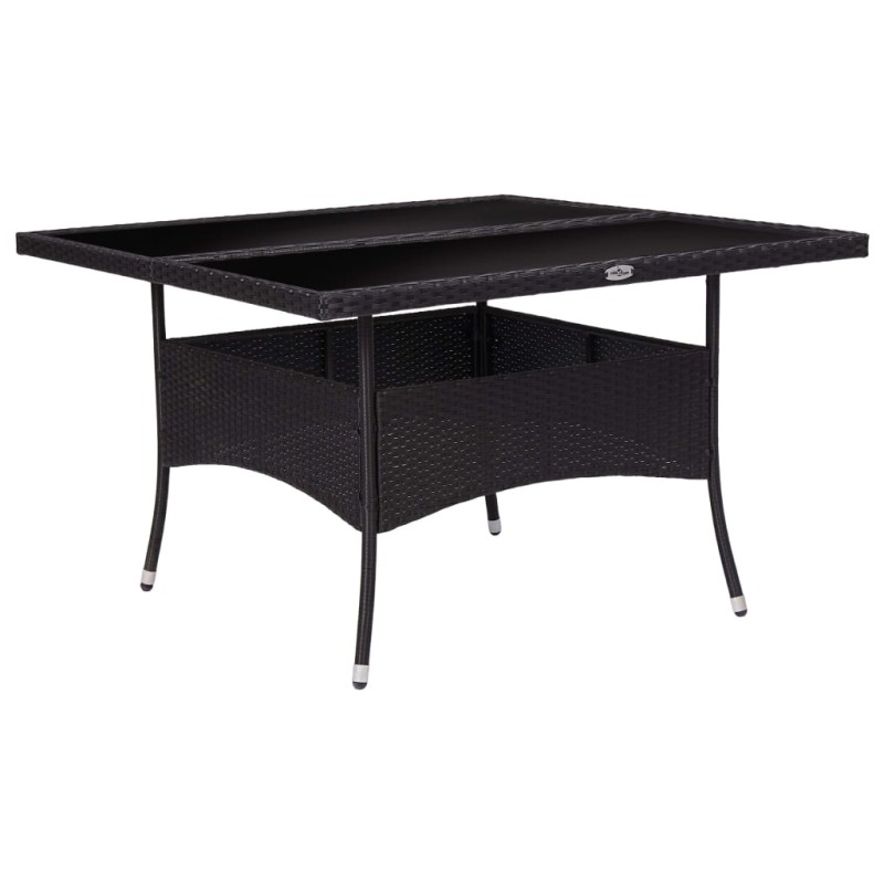 Garten-Esstisch Schwarz Poly Rattan und Glas Garten-Esstisch Schwarz Poly Rattan und Glas