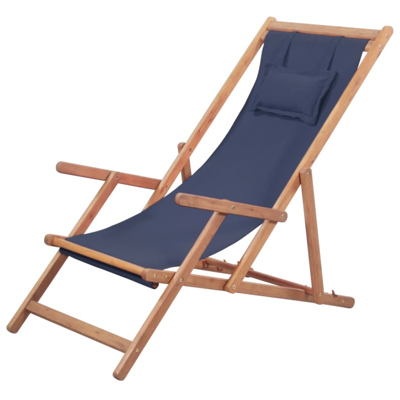 Klappbarer Strandstuhl Stoff und Holzrahmen Blau Klappbarer Strandstuhl Stoff und Holzrahmen Blau