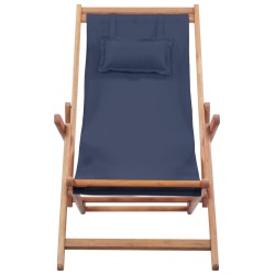 Klappbarer Strandstuhl Stoff und Holzrahmen Blau
