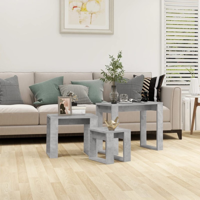 vidaXL Satztische 3-tlg. Betongrau Holzwerkstoff vidaXL Satztische 3-tlg. Betongrau Holzwerkstoff
